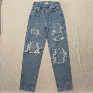 BDG Jeans Womens 24 Blue High-Rise Baggy Distressed Ripped Light Wash Denim